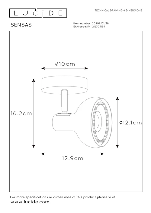 Lucide SENSAS - Plafondspot - 1xGU10 (ES111) - Beige - technisch